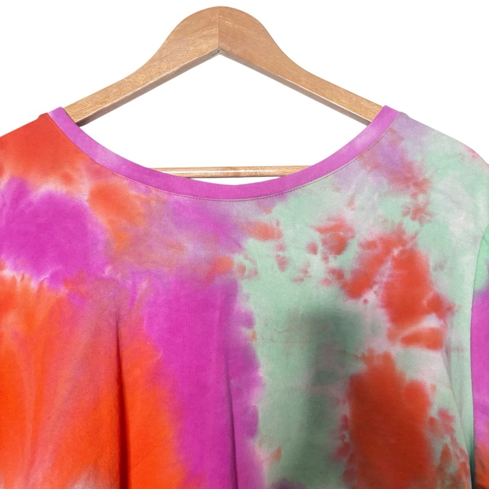 Why Dress Colorful Tie Dye Hi Low 3/4 Sleeve Tiered Ruffled Back NWT XL - Picture 13 of 14